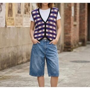 Vintage OP Sweater Vest Womens M Checkerboard 90s Skater Streetwear Academia